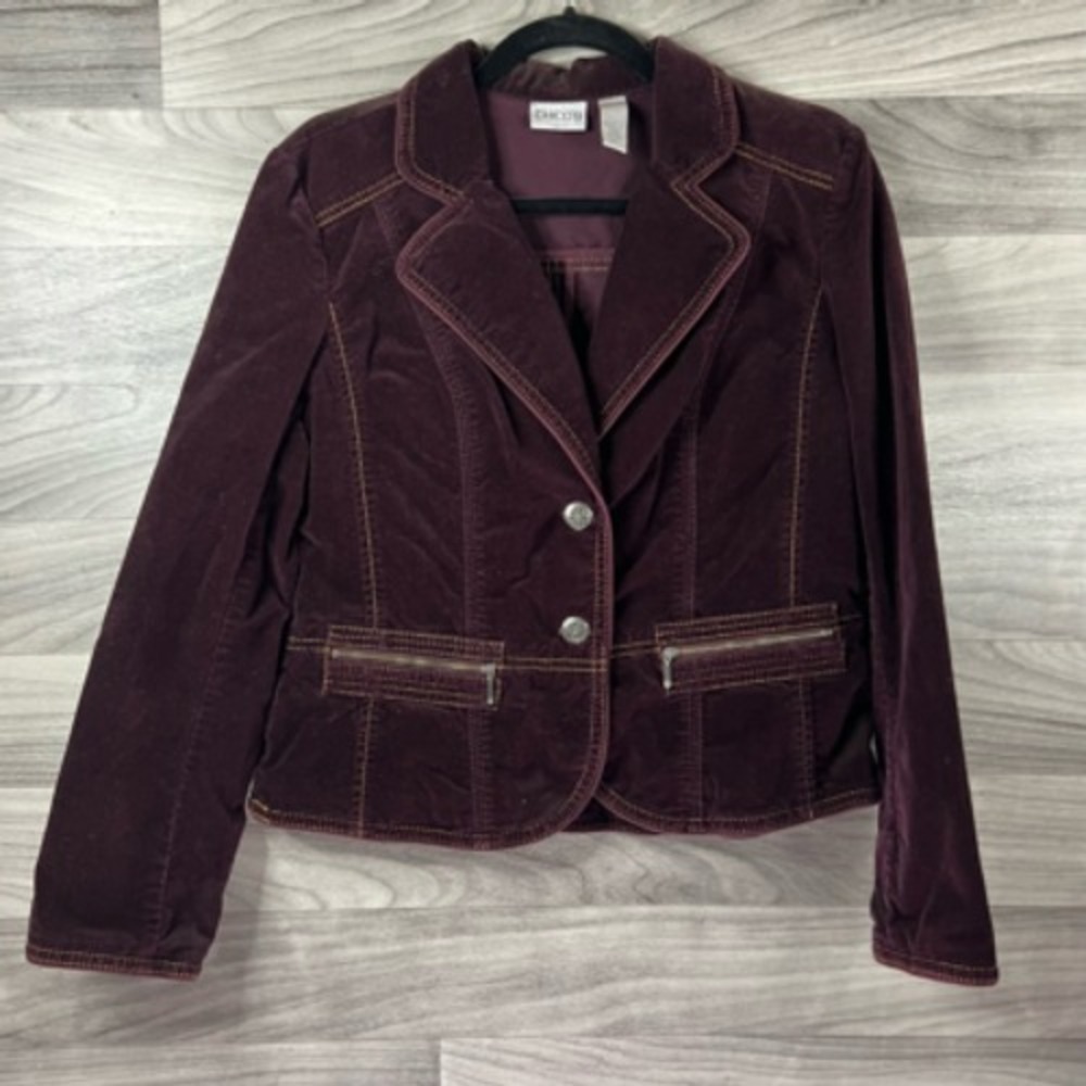 Chicos Womens Blazer Jacket Brown Waist Length Buttons Flap Pockets Collar M 1 - Picture 8 of 12